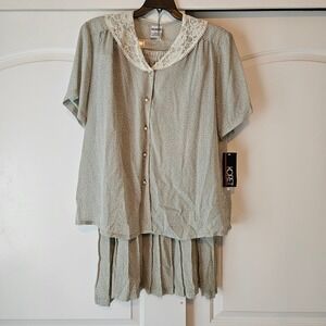 Koret Skirt Set Womens 20W Sage Flower Market Pearl 90s Lace Cottagecore Granny